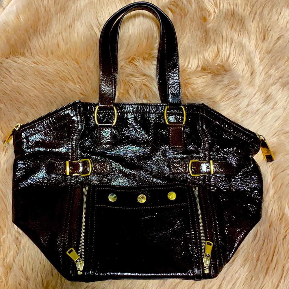 YSL tote in rich brown shiny in color